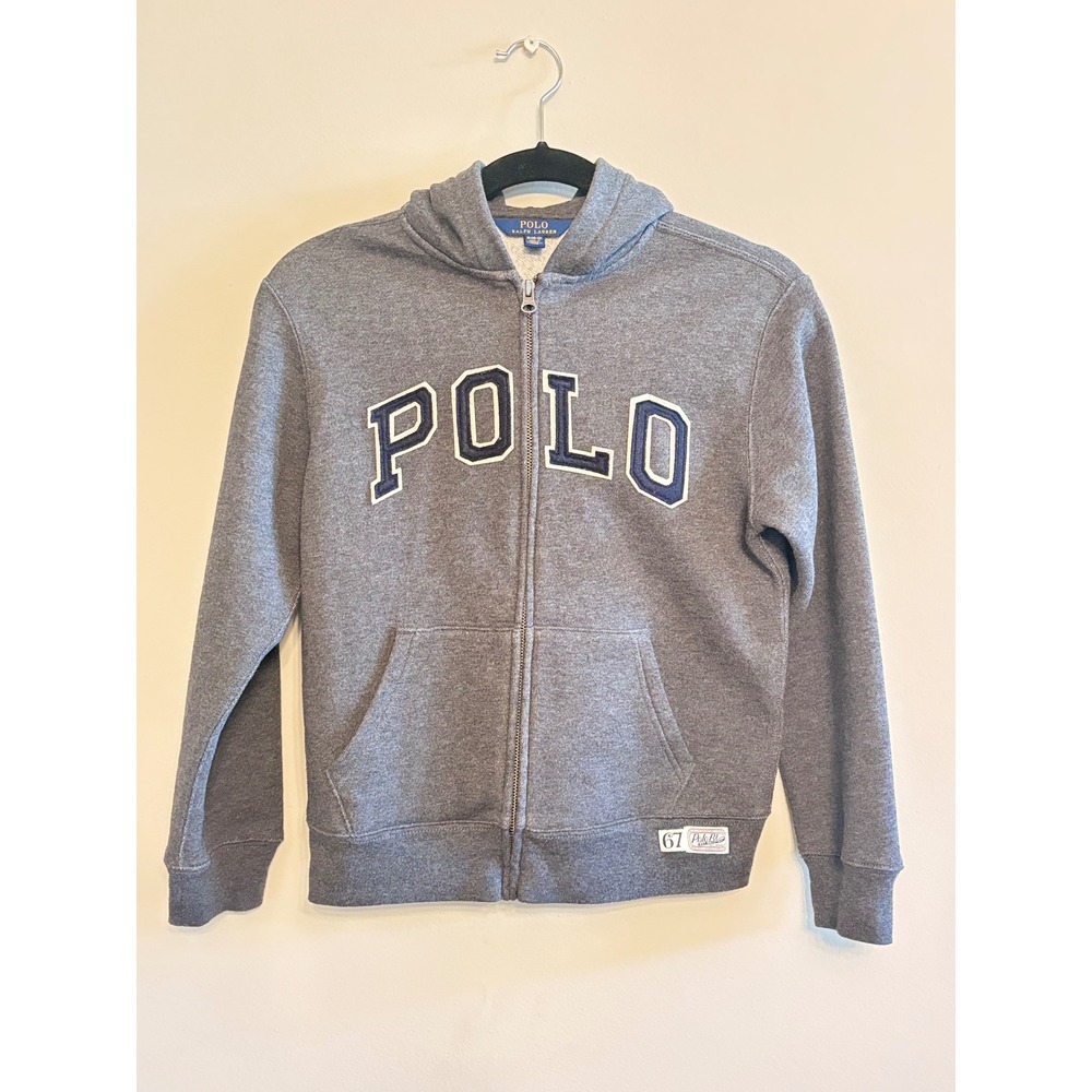Polo Ralph Lauren Boys Full Zip Hoodie Gray Size 10/12 Big Kids Preppy Cozy